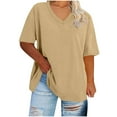 thumbnail image 1 of Linen Crop Tops for Women Summer Plus Size Womens Shirts Short Sleeve Letter Print Tee, 1 of 4