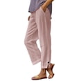 thumbnail image 1 of Linen Cropped Pants Women High Waisted Straight Leg Fall Pants for Seniors Casual Loose Long Trouser with Pockets, 1 of 7