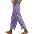 thumbnail image 1 of Linen Cropped Pants for Women Side-Buttoned Closure Joggers Side Slit Pants Capris Pants Muslin Pants Soft Comfy Long Lounge Pants Straight Leg Office Dress Work Slacks High Waisted Drawstring, 1 of 6
