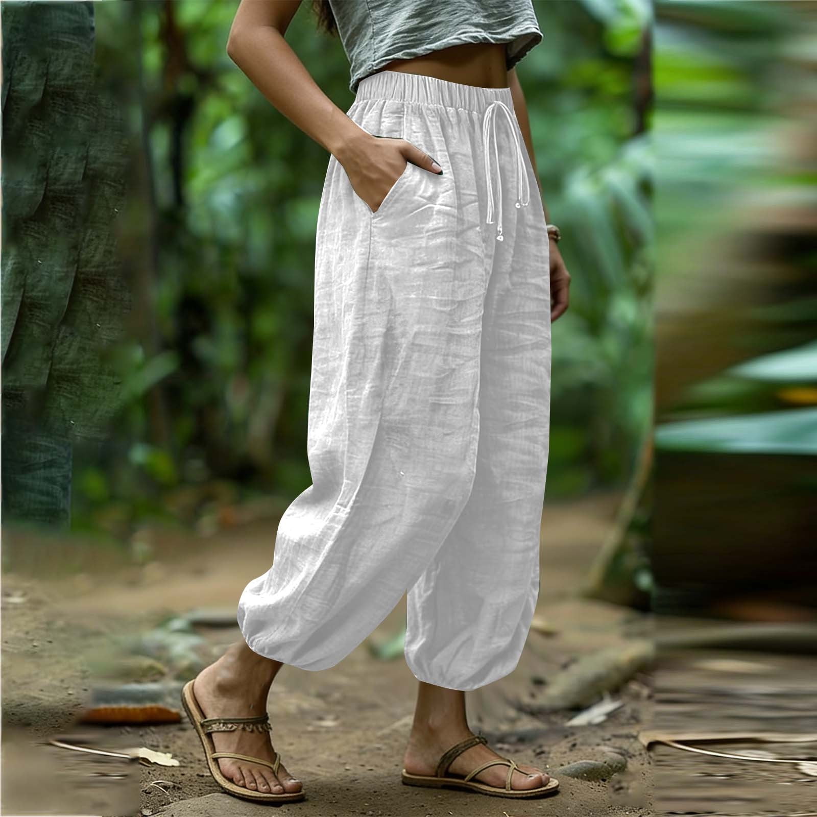 Linen Cropped Pants Women Women Baggy Linen Pants Loose Casual