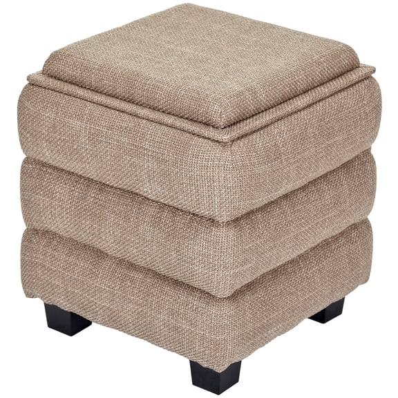 Aria Home Linen Cube Storage Ottoman with Tray Top, Compact Side Table and Seat for, Light Brown