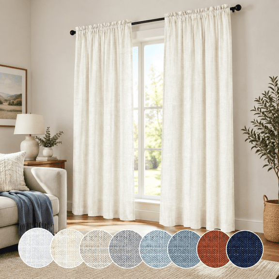 Linen Curta36 Inch Wide X 96 Long For Living Room Double Hung Small Window 2 Panels Set Cream Light Filtering Semi Sheer Narrow Fl