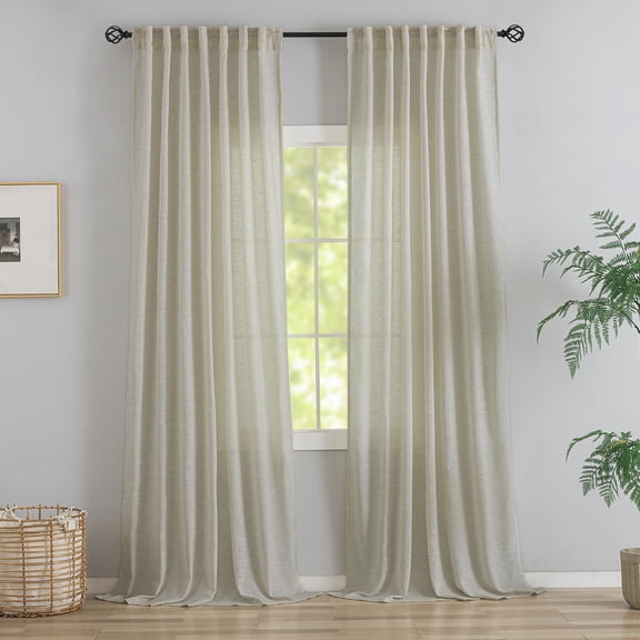Linen Curtain Panels 52"W x 144"L (Pack of 2) For Tall Floor Ceiling Windows
