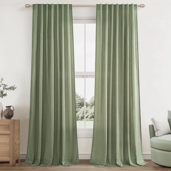 Topfinel Linen Curtains 84 Inch Long for Bedroom Living Room, Soft Linen Textured Window Drapes Semi Sheer Light Filtering Rod Pocket Back Tab Drapes,SageGreen 2 Panels