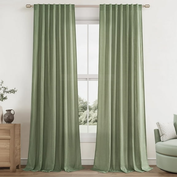 Topfinel Linen Curtains 90 Inch Long for Bedroom Living Room, Soft Linen Textured Window Drapes Semi Sheer Light Filtering Rod Pocket Back Tab Drapes,SageGreen 2 Panels