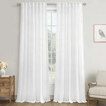 Topfinel Linen Curtains Soft Textured Semi Sheer Light Filtering Drapes Rod Pocket Back Tab Window Treatments for Living Room Bedroom, White, 50"x90", 2 Panels