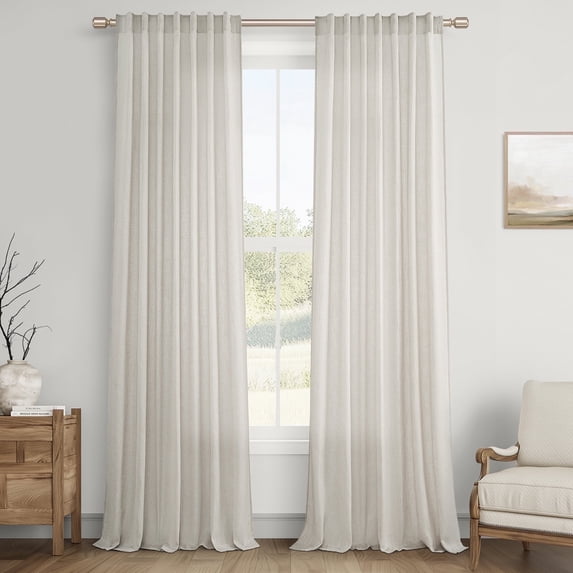Topfinel Linen Curtains 90 Inch Long for Bedroom Living Room, Soft Linen Textured Window Drapes Semi Sheer Light Filtering Rod Pocket Back Tab Drapes, Beige 2 Panels