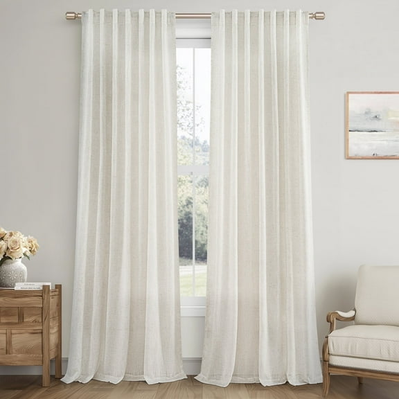 Topfinel Linen Curtains 90 Inch Long for Bedroom Living Room, Soft Linen Textured Window Drapes Semi Sheer Light Filtering Rod Pocket Back Tab Drapes,Natural 2 Panels