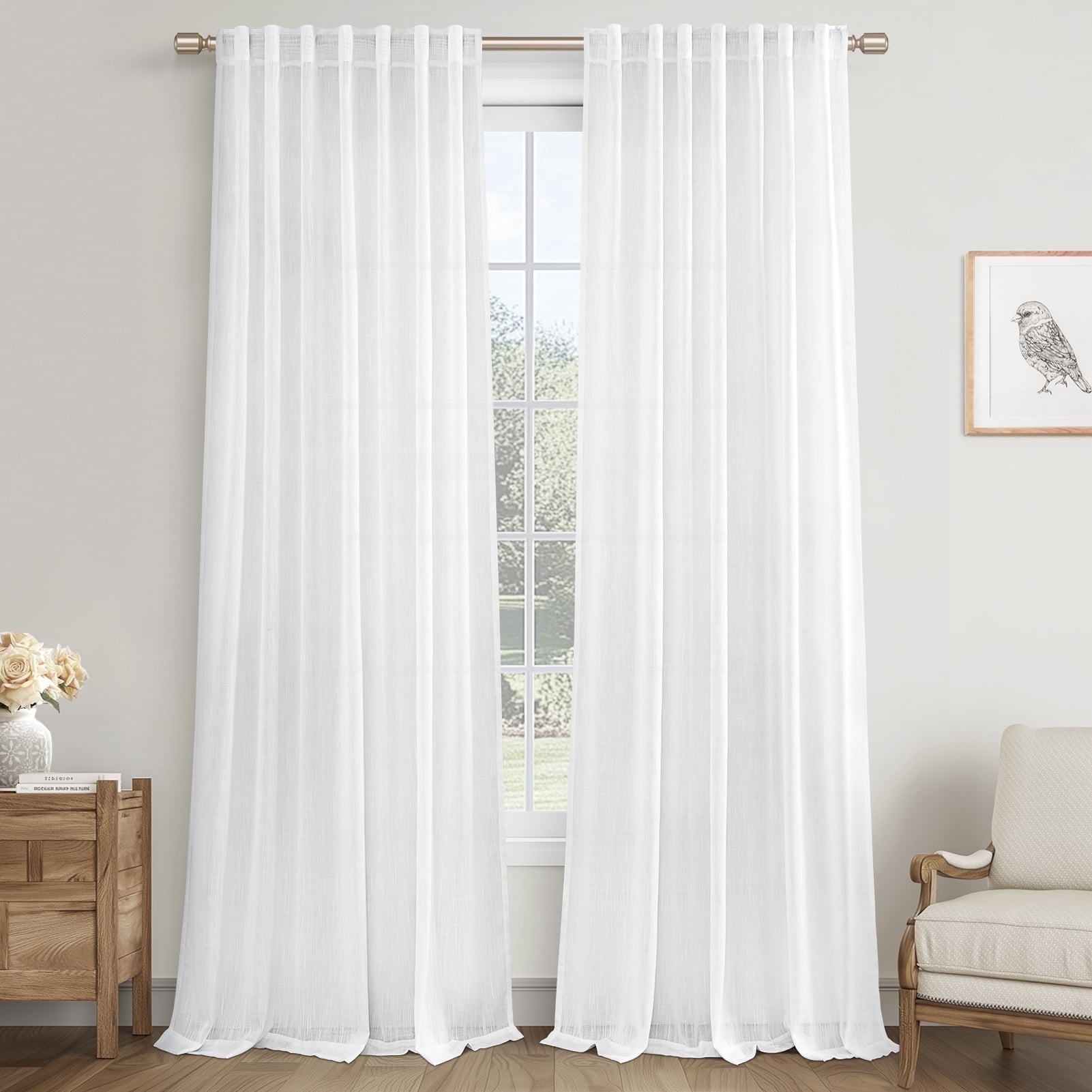 Topfinel Linen Curtains 90 Inch Long for Bedroom Living Room, Soft