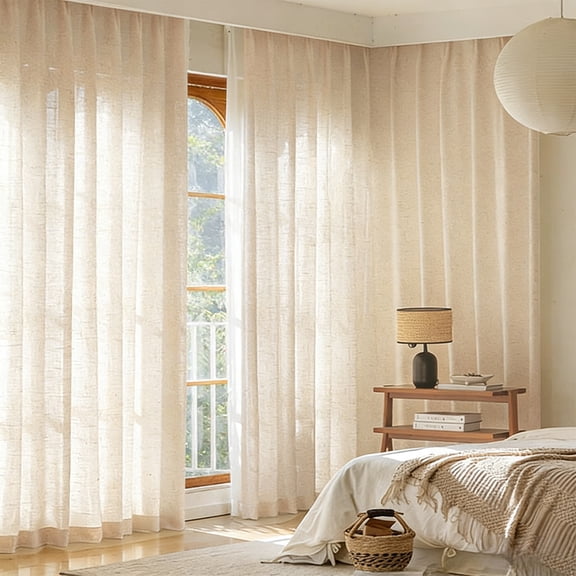 Linen Curtain Window Drapes, Flax Material, Water-resistant Fabric, Elegant Khaki Color, Thermal Insulation Panels, Home Decor, Topliu
