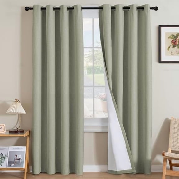 Linen Curtains 100% Blackout Curtains for Bedroom 84 inch Long Full Light Blocking Nature Linen Blended Window Curtains for Living Room Nickel Grommet (2 Panels, Heathered Tea)