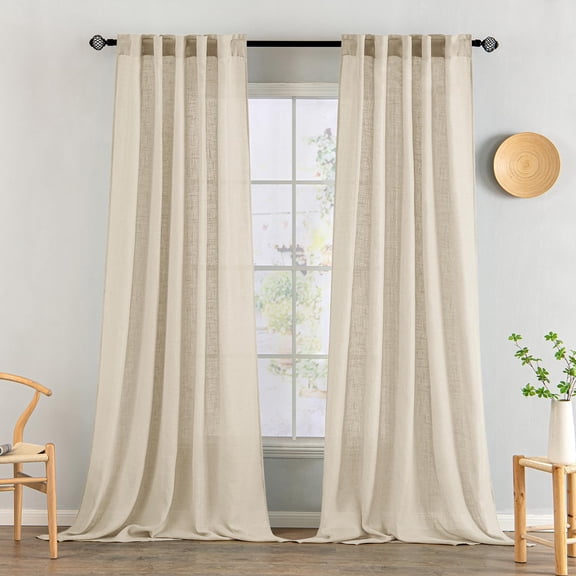 Linen Curtains, 108" Long, Soft Thick Linen Textured, Back Tab Semi Sheer Light Filtering Rod Pocket Modern Farmhouse, 2 Panels for Bedroom Living Room
