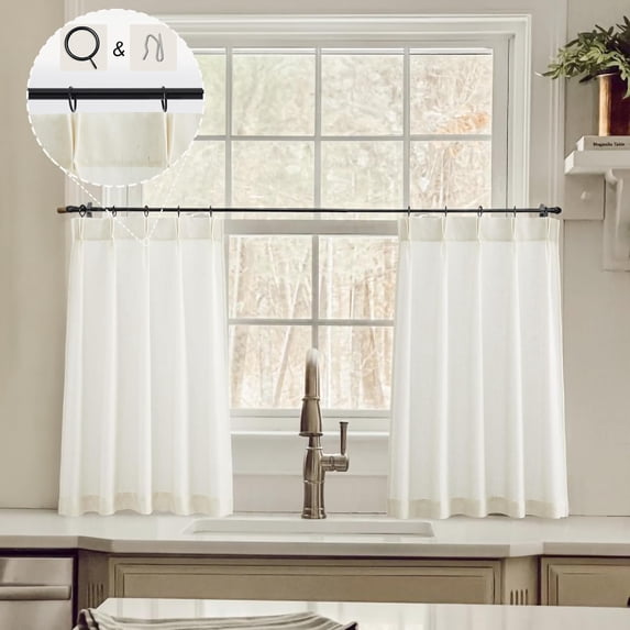 Linen Curtains 32 Inches Long 2 Panels Comes with 10 Metal Rings and 10 ...