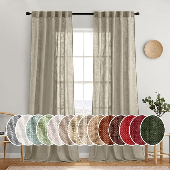 Linen Curtains 84 Inch Length 2 Panels for Bedroom Living Room, Soft Thick Linen Textured Back Tab Window Drapes Semi Sheer Light Filtering Rod Pocket Modern Farmhouse Decor