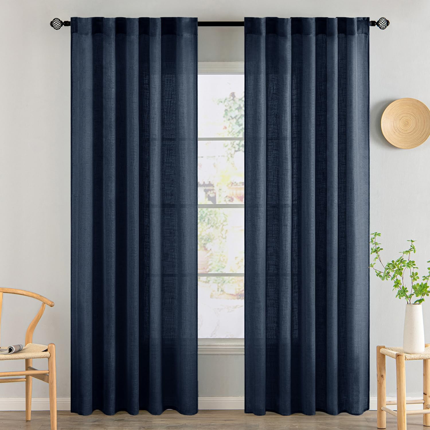Linen Curtains 84 Inch Length 2 Panels for Bedroom Living Room, Soft Thick Linen Textured Back Tab Window Drapes Semi Sheer Light Filtering Rod Pocket Modern Farmhouse Decor