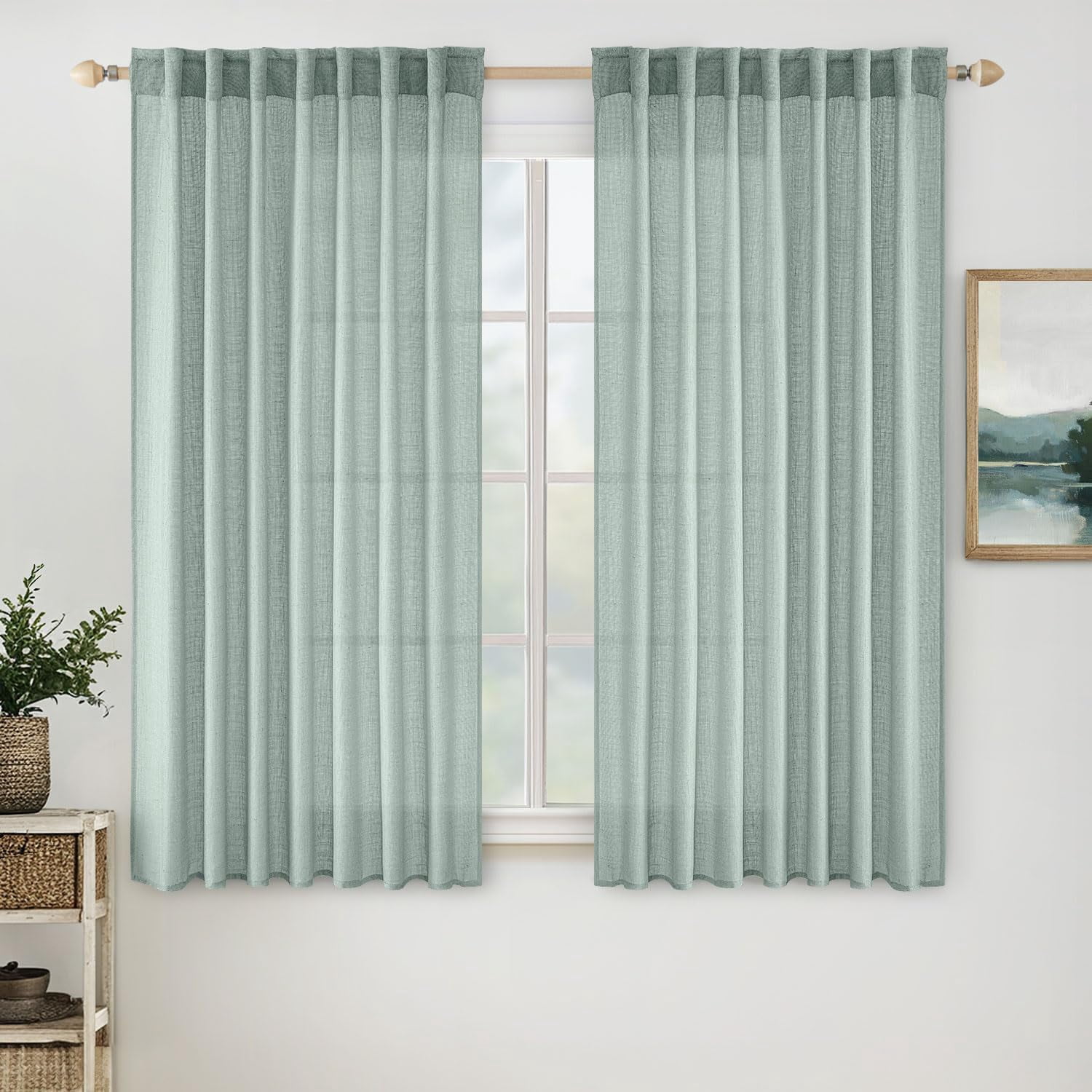 Linen Curtains 84 Inch Length 2 Panels for Bedroom Living Room, Soft Thick Linen Textured Back Tab Window Drapes Semi Sheer Light Filtering Rod Pocket Modern Farmhouse Decor