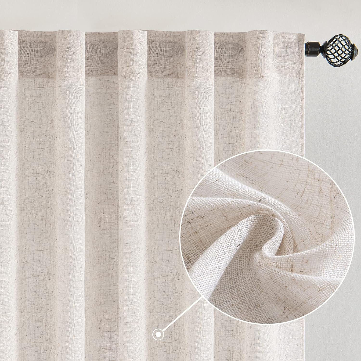 Linen Curtains 84 Inch Length 2 Panels for Bedroom Living Room, Soft Thick Linen Textured Back Tab Window Drapes Semi Sheer Light Filtering Rod Pocket Modern Farmhouse Decor