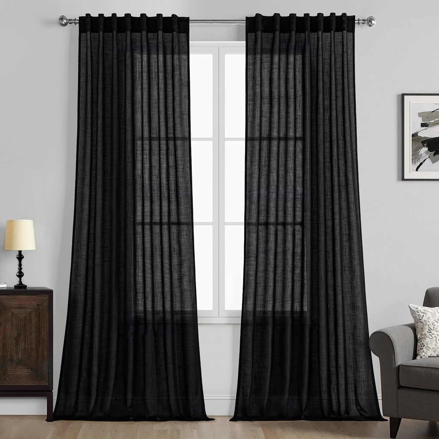 Linen Curtains 84 Inch Length 2 Panels for Bedroom Living Room, Soft Thick Linen Textured Back Tab Window Drapes Semi Sheer Light Filtering Rod Pocket Modern Farmhouse Decor