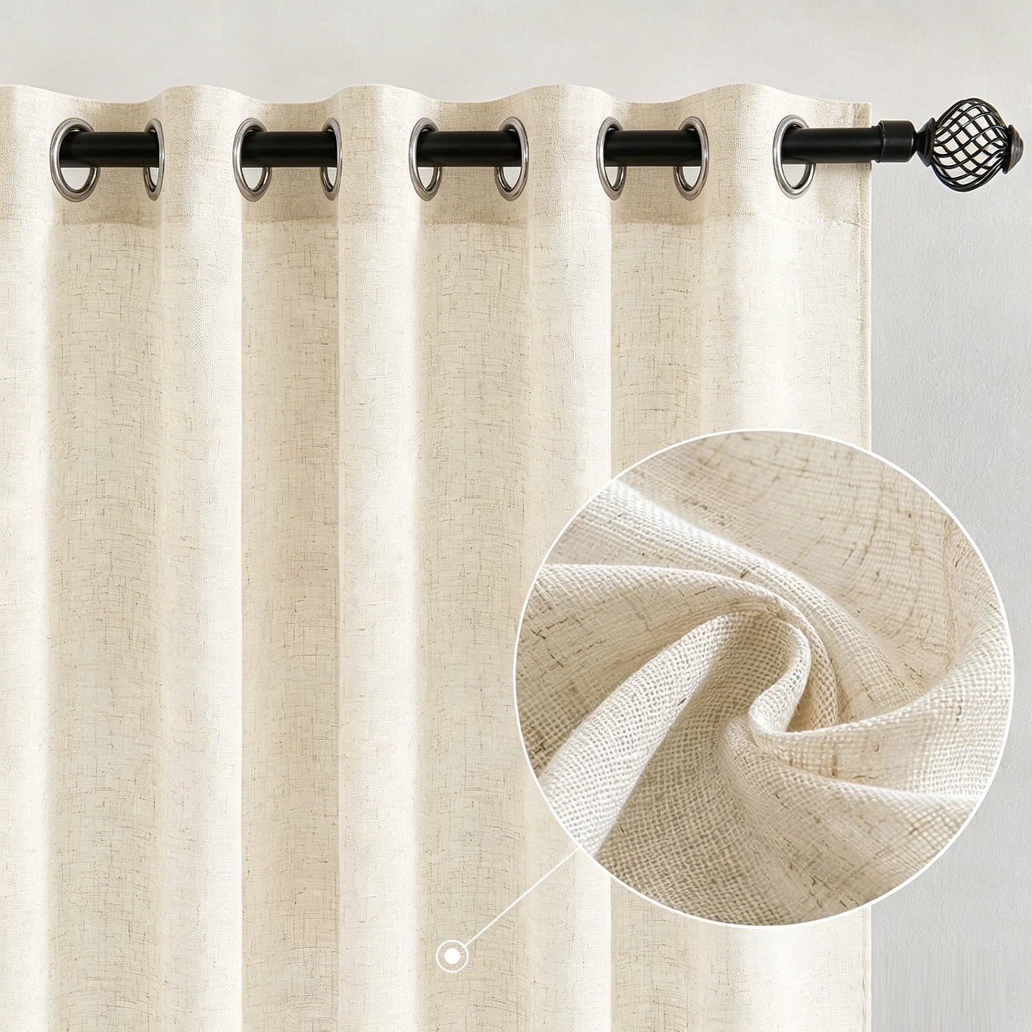 Linen Curtains 84 Inches Long 52" Wide for Bedroom Grommet Semi Sheer Natural Linen Window Drapes Ensure privacy Farmhouse Curtains Extra Wide Curtain Panels(2 Panels)