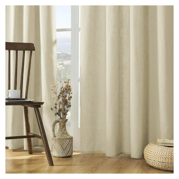 Linen Curtains 90 Inch Length 2 Panels Set, Curtains for Living Room, Light Filtering Curtains 90 Inches Long, Living Room Curtains 90 Inches Long