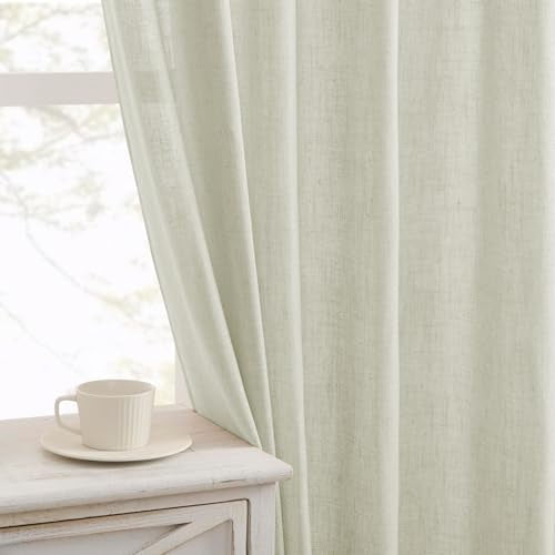 Linen Curtains 96 Inch Length 2 Panel Sets,Light Filtering Curtains for Bedroom 52 Inch Wide Living Room Drapes with Back Tabs & Rod Pockets (W52 x L96 Inch, Oatmeal)