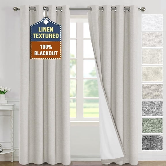 Linen Curtains for Complete Darkness - Curtains 84 inch Length 2 Panels Set Linen Drapes Stylish & Functional for Any Room, 52x84 Inch, Heather Stone(Not Solid)