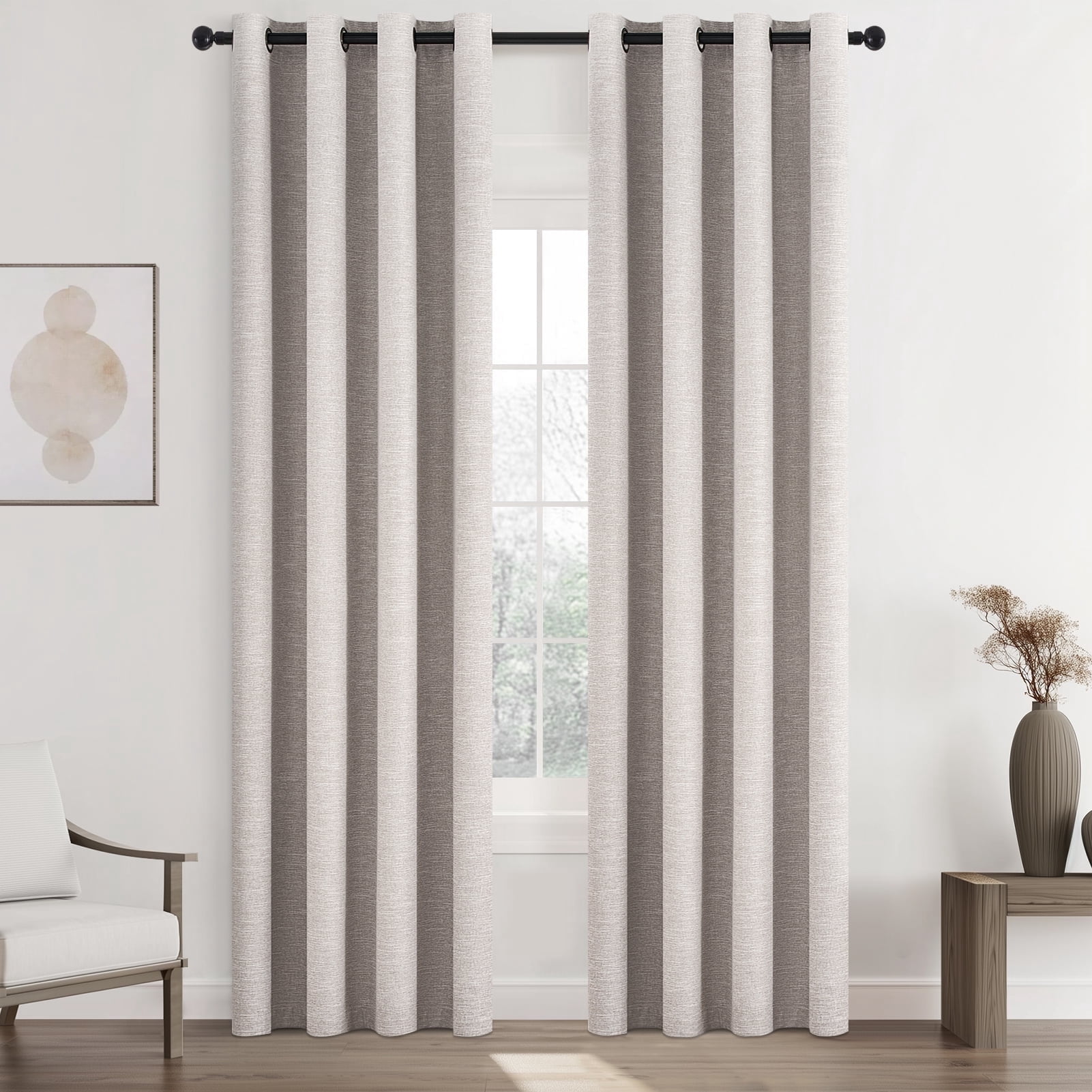 Top Finel Grommet Top Blackout Curtains, Linen, 52" x 90", 2 Panels