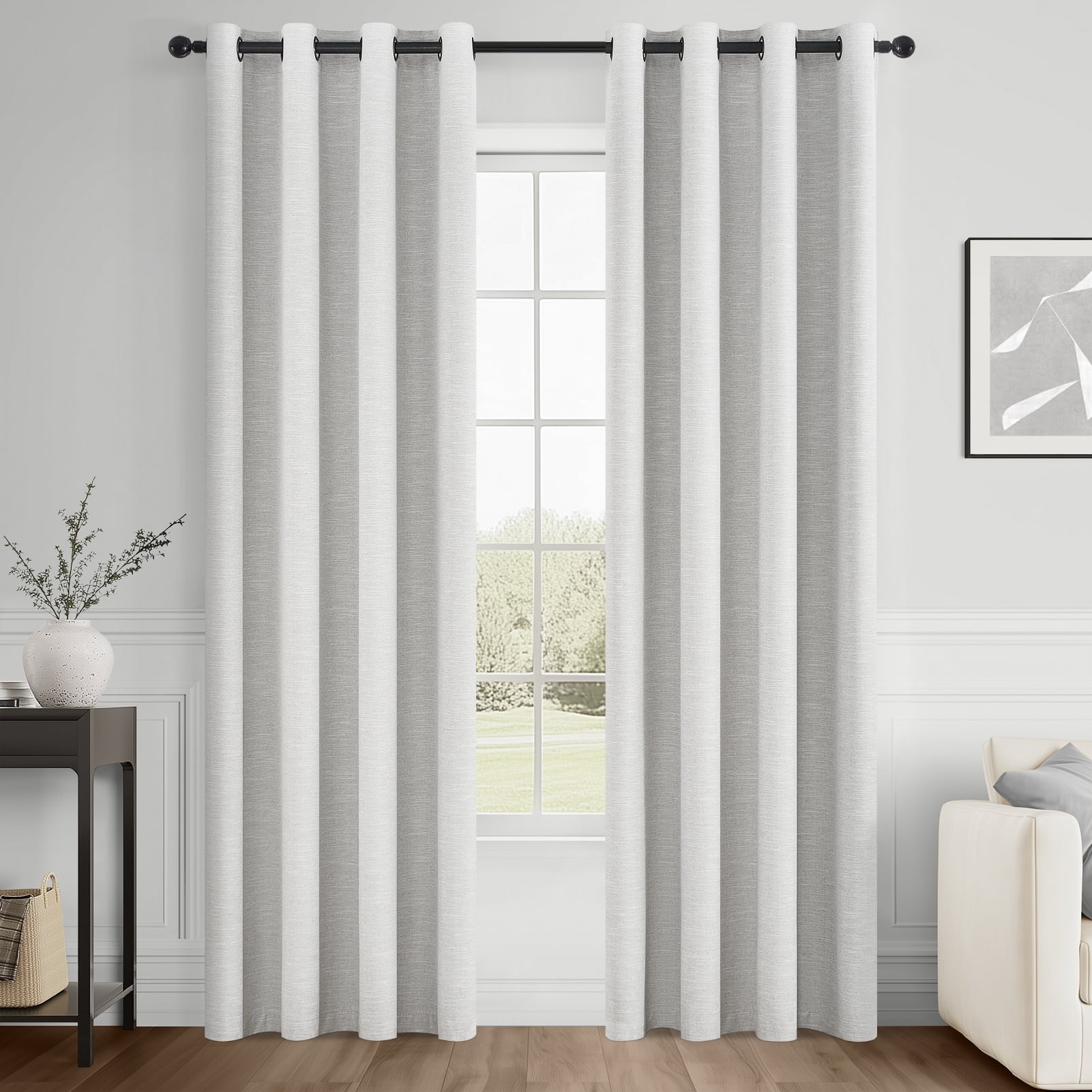 Top Finel Grommet Top Blackout Curtains, Grey Beige, 52" x 90", 2 Panels