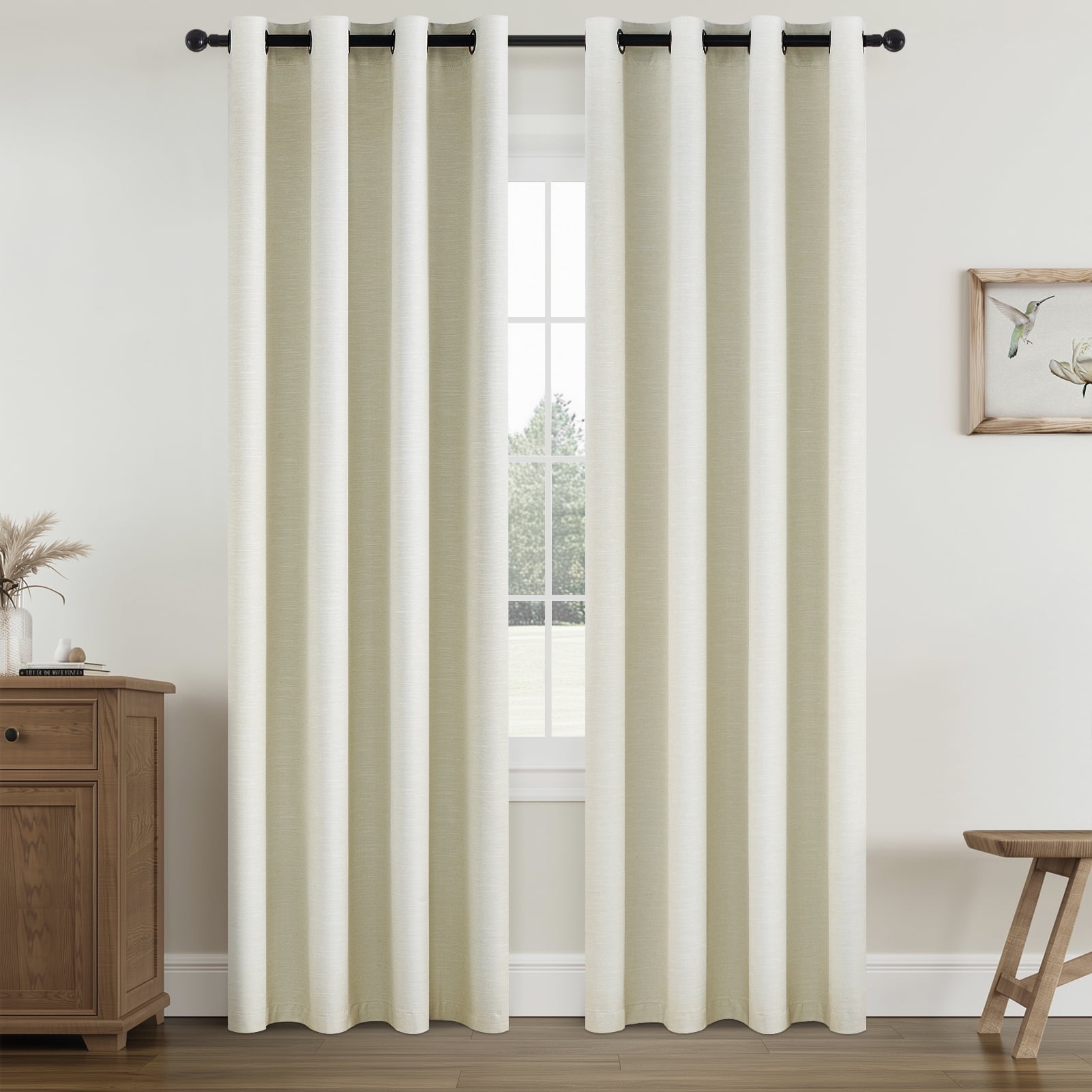 Top Finel Grommet Top Blackout Curtains, Cream, 52" x 84", 2 Panels