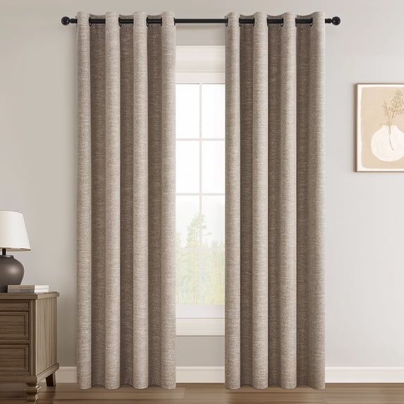 Top Finel Grommet Top Blackout Curtains, Dark Flax, 52" x 84", 2 Panels