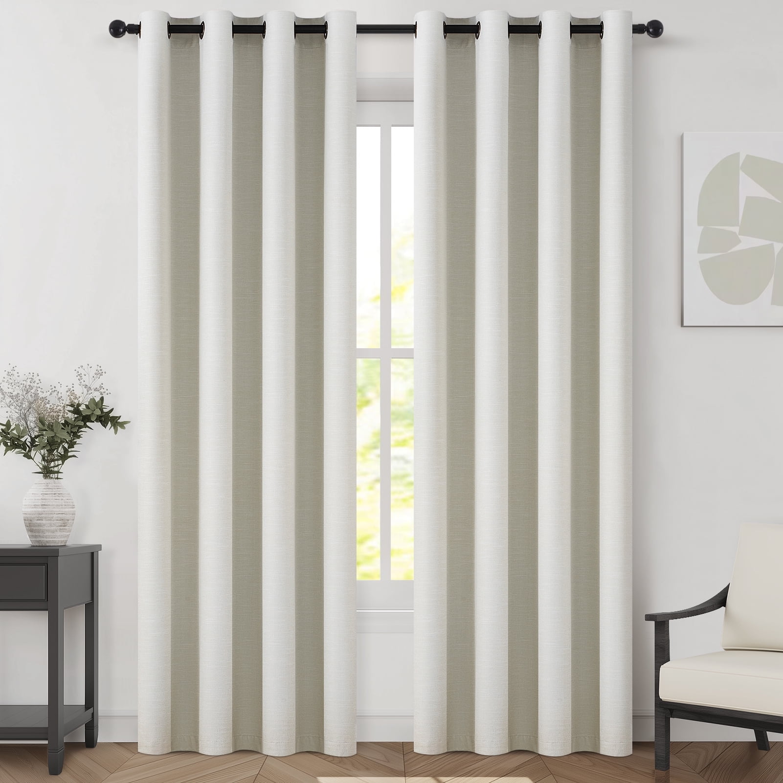 Top Finel Grommet Top Blackout Curtains, Birch, 52" x 108", 2 Panels