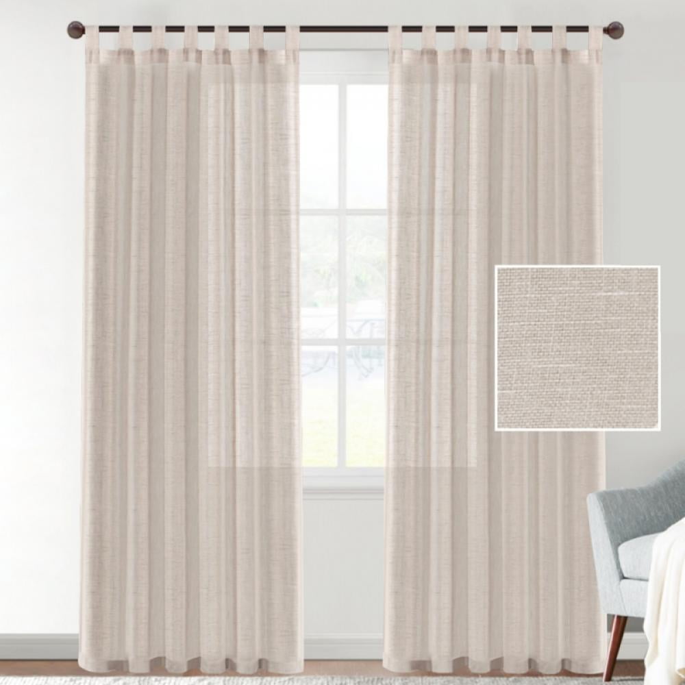 Linen Curtains Light Filtering Linen Sheer Curtains, Tab Top Window
