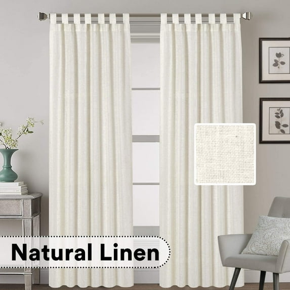 Linen Curtains Natural Linen Blended Curtains Tab Top Window Treatments Panels Drapes for Living Room / Bedroom, Elegant Energy Efficient Light Filtering Curtains (Set of 2, 52" x 96"，Ivory)
