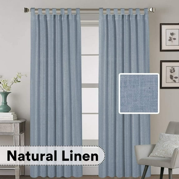Linen Curtains Natural Linen Blended Curtains Tab Top Window Treatments Panels Drapes for Living Room / Bedroom, Elegant Energy Efficient Light Filtering Curtains (Set of 2, 52" x 96",Stone Blue)