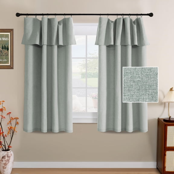 Linen Curtains with Valance 95 Inch Long 2 Panels Farmhouse Boho Privacy Window Curtains for Living Room Bedroom Ring/Rod Pocket Privacy Light Filtering Drapes, 52x 95 Inch, Heather Grey