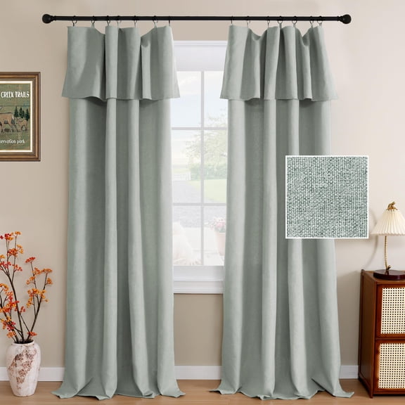 Linen Curtains with Valance 95 Inch Long 2 Panels Farmhouse Boho Privacy Window Curtains for Living Room Bedroom Ring/Rod Pocket Privacy Light Filtering Drapes, 52x 95 Inch, Heather Grey
