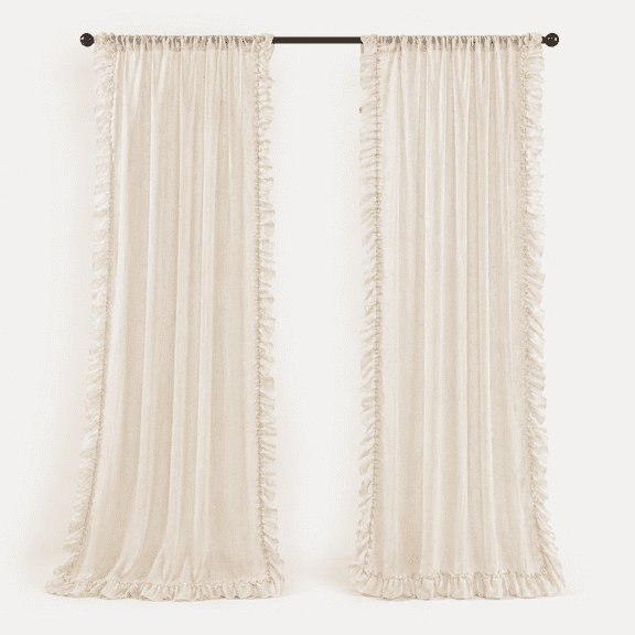 Linen Curtawith Ruffled Edges Farmhouse 58 X 108 Inch 2 Panels