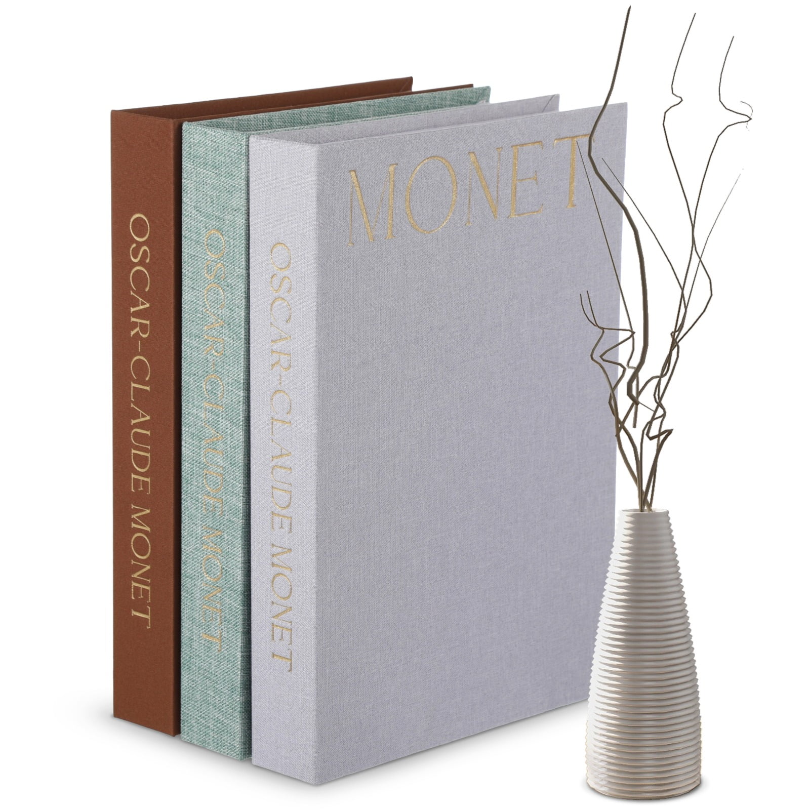 Linen Decorative Books 3 Pcs, Faux Books for Decoration, Green Brown Gray Covers, Hidden Storage Compartments, Home Decor Books