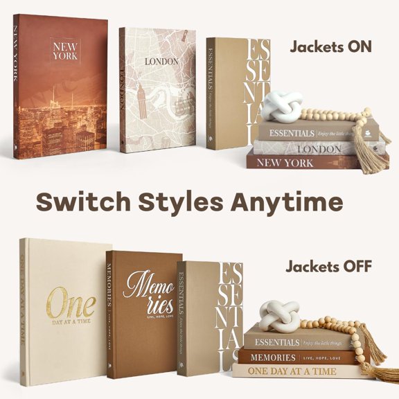 Linen Decorative Books Set of 3 with Storage Box and Wood Garland for Coffee Table Living Room