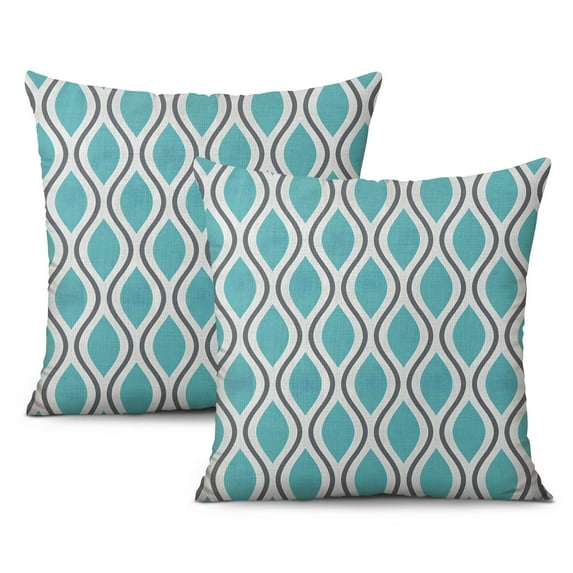 Linen Decorative Pillow Case 18x18 (Set of 2) – Patchwork Striped Design in Grey and Beige