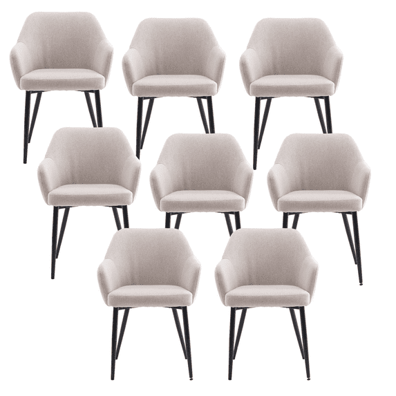 Linen Dining Chairs, Modern Dining Chair with Black Metal Legs, Leisure Chair Upholstered Dining Chairs, Accent Desk Chair for Dining Room, Kitchen, Vanity, Living Room(Cream,Set of 8)