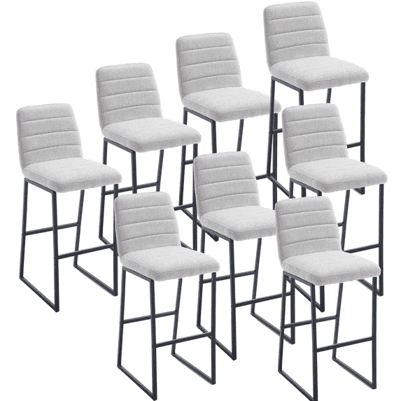 Linen Dining Chairs, Multifunctional Bar Stools with Black Metal Legs, Upholstered Dining Chairs, Kitchen Breakfast Bar Stools with Footrest for Kitchen Dining room Bistro(Gray,Set of 8)