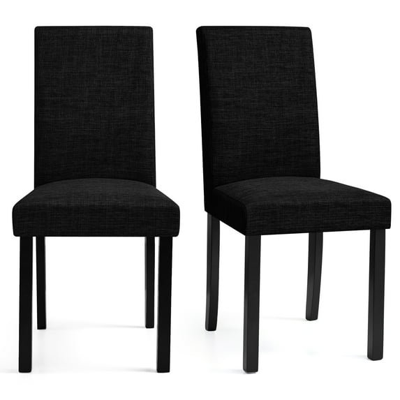 Set of 2 Upholstered Linen Fabric Dining Chairs with Solid Wood Legs for Kitchen Dining Room, Black