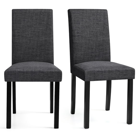 Linen Dining Chairs Set of 2, Upholstered Fabric Chairs with Solid Wood Legs for Kitchen Dining Room, Dark Gray