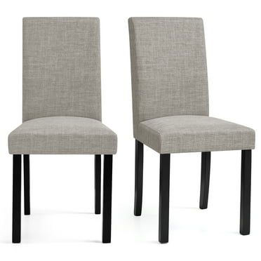 Linen Dining Chairs Set of 2, Upholstered Fabric Chairs with Solid Wood Legs for Kitchen Dining Room, Light Gray