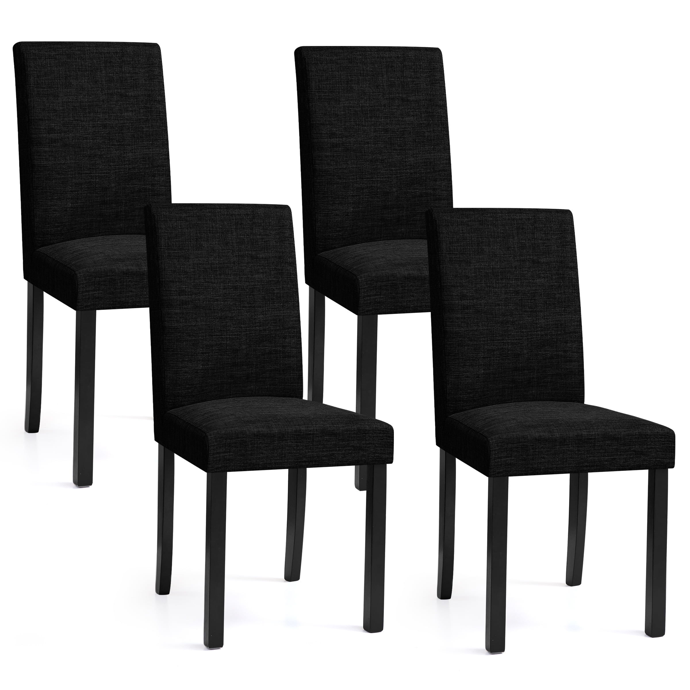 Set of 4 Upholstered Linen Fabric Dining Chairs with Solid Wood Legs for Kitchen Dining Room, Black