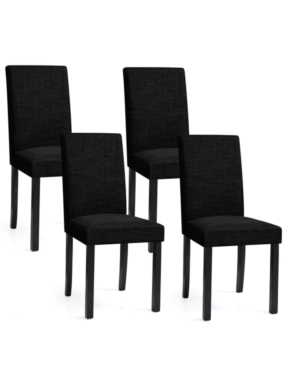 Set of 4 Upholstered Linen Fabric Dining Chairs with Solid Wood Legs for Kitchen Dining Room, Black