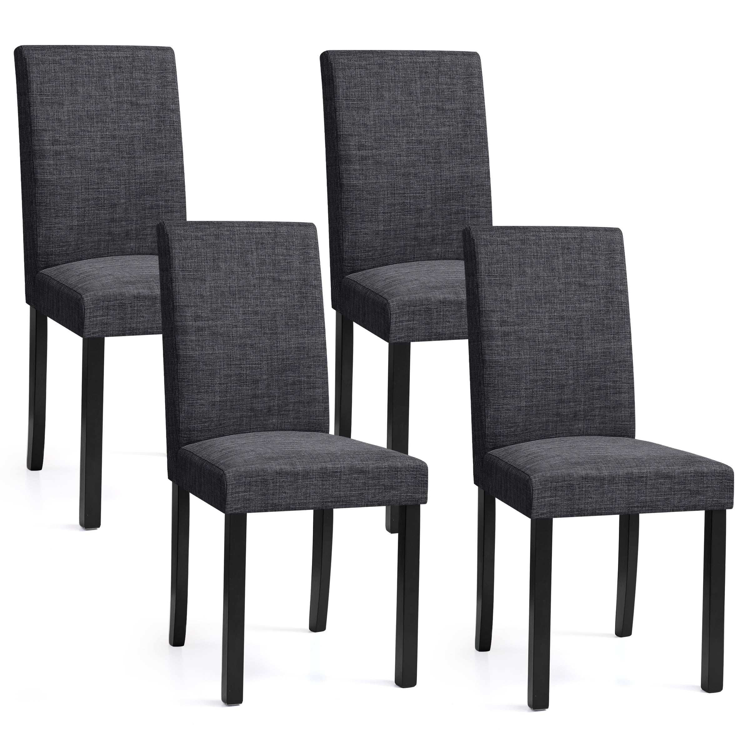 Linen Dining Chairs Set of 4, Upholstered Fabric Chairs with Solid Wood Legs for Kitchen Dining Room, Dark Gray