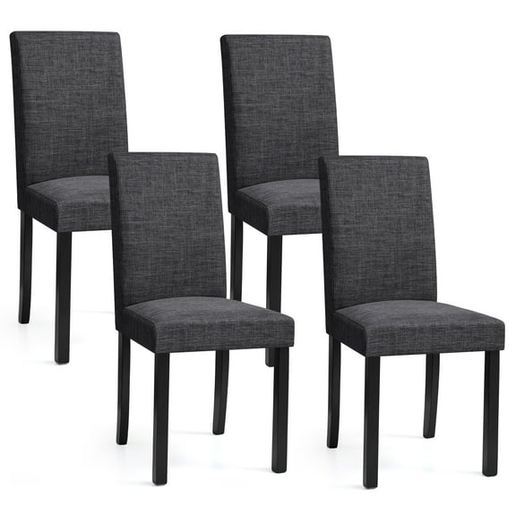 Linen Dining Chairs Set of 4, Upholstered Fabric Chairs with Solid Wood Legs for Kitchen Dining Room, Dark Gray