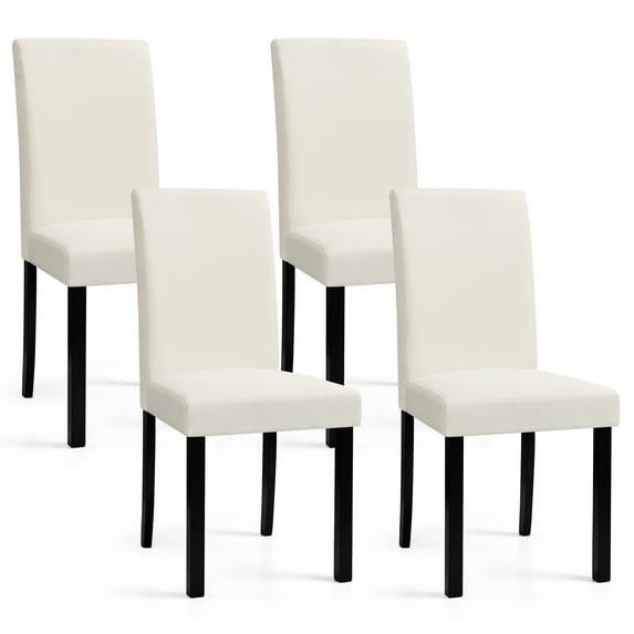 Set of 4 Upholstered Linen Fabric Dining Chairs with Solid Wood Legs for Kitchen Dining Room, Ivory